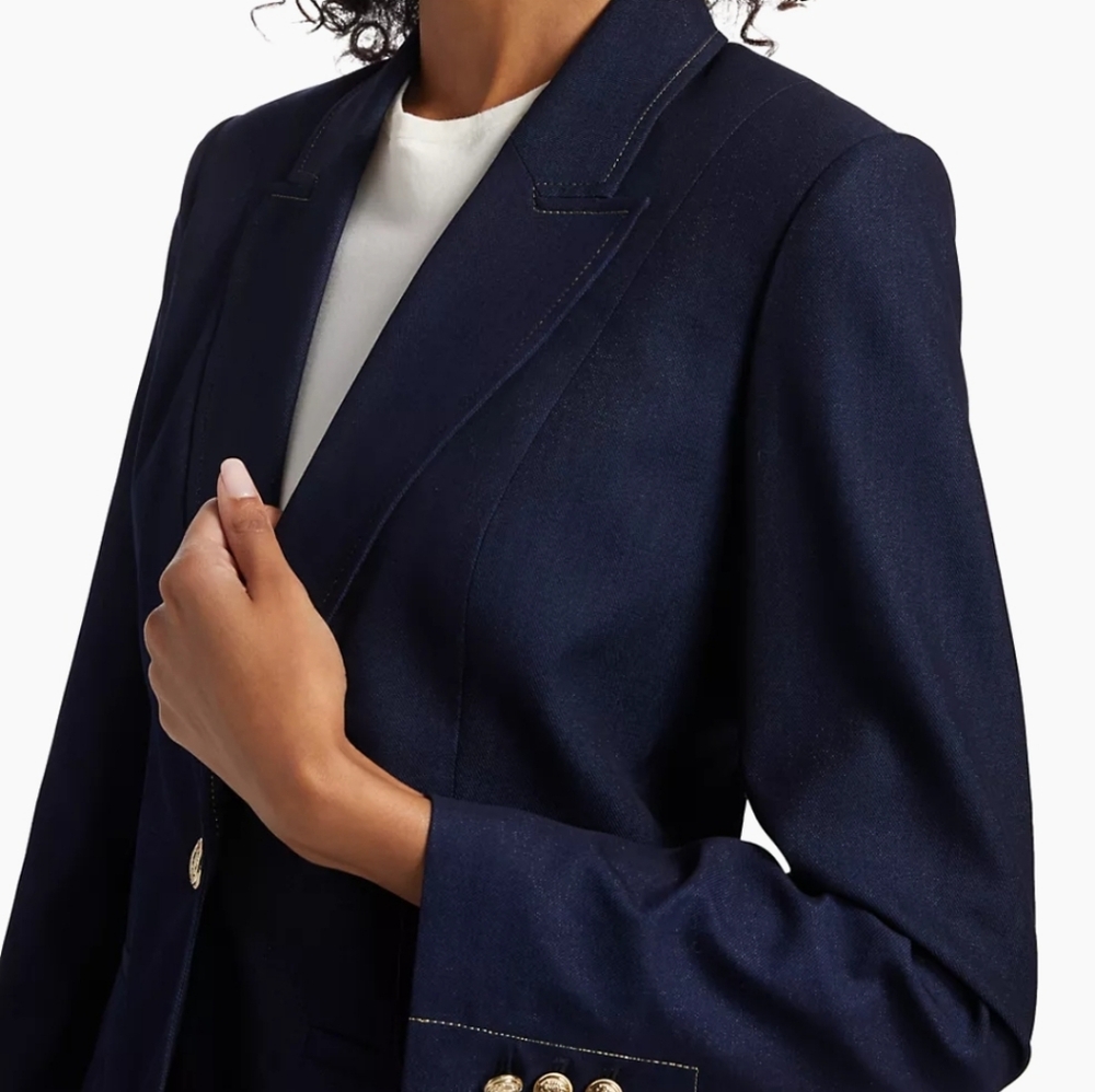 Elie Tahari Gavi Twill Single Button Blazer Midnight Blue
